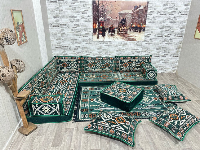 L förmiges orientalisches Sofa Set, Palettensofa, Bodenkissen, Arabische Majlis, Türkisches Boden Si