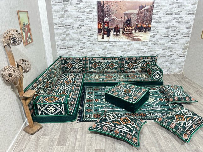 L förmiges orientalisches Sofa Set, Palettensofa, Bodenkissen, Arabische Majlis, Türkisches Boden Si