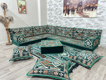 L förmiges orientalisches Sofa Set, Palettensofa, Bodenkissen, Arabische Majlis, Türkisches Boden Si