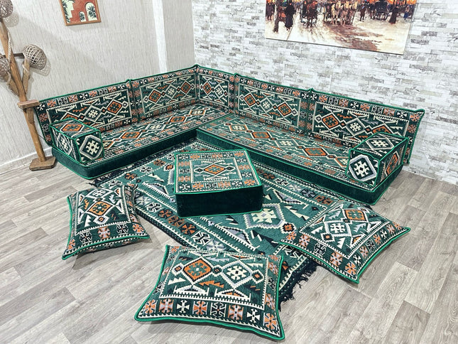 L förmiges orientalisches Sofa Set, Palettensofa, Bodenkissen, Arabische Majlis, Türkisches Boden Si