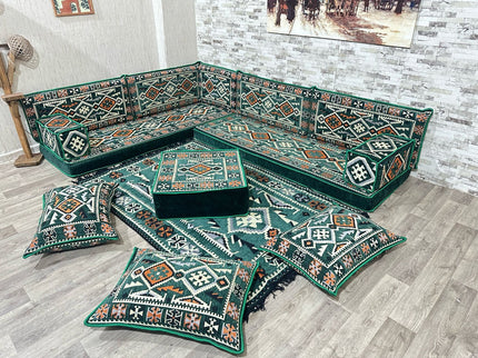 L förmiges orientalisches Sofa Set, Palettensofa, Bodenkissen, Arabische Majlis, Türkisches Boden Si