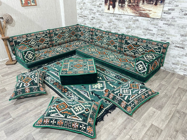 L förmiges orientalisches Sofa Set, Palettensofa, Bodenkissen, Arabische Majlis, Türkisches Boden Si