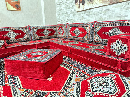 L förmiges orientalisches Sofa Set, Majlis-Sitzmöbel, Bodenkissen, Arabische Majlis, Türkisches Bode