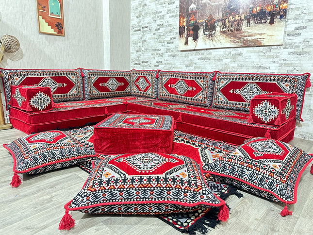 L förmiges orientalisches Sofa Set, Majlis-Sitzmöbel, Bodenkissen, Arabische Majlis, Türkisches Bode