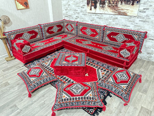 L förmiges orientalisches Sofa Set, Majlis-Sitzmöbel, Bodenkissen, Arabische Majlis, Türkisches Bode