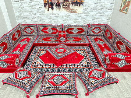 U förmiges orientalisches Sofa Set, Majlis-Sitzmöbel, Arabische Majlis, Bodenkissen, Türkisches Bode