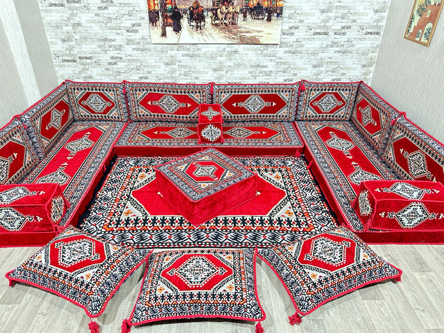 U förmiges orientalisches Sofa Set, Majlis-Sitzmöbel, Arabische Majlis, Bodenkissen, Türkisches Bode