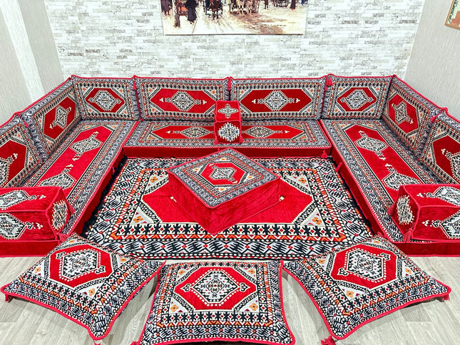 U förmiges orientalisches Sofa Set, Majlis-Sitzmöbel, Arabische Majlis, Bodenkissen, Türkisches Bode