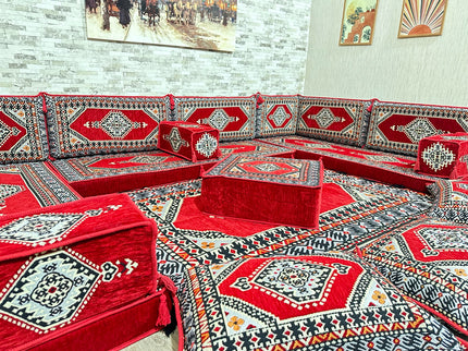 U förmiges orientalisches Sofa Set, Majlis-Sitzmöbel, Arabische Majlis, Bodenkissen, Türkisches Bode