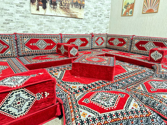 U förmiges orientalisches Sofa Set, Majlis-Sitzmöbel, Arabische Majlis, Bodenkissen, Türkisches Bode