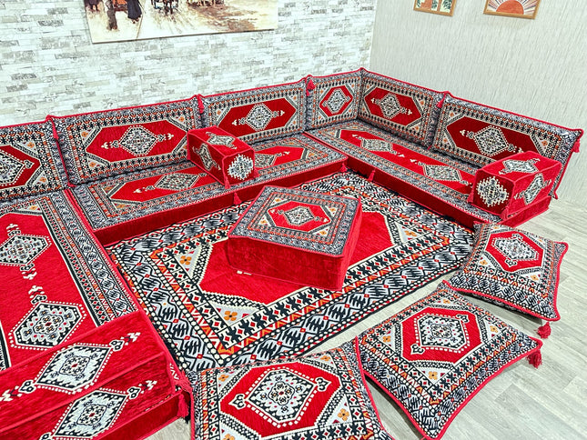 U förmiges orientalisches Sofa Set, Majlis-Sitzmöbel, Arabische Majlis, Bodenkissen, Türkisches Bode