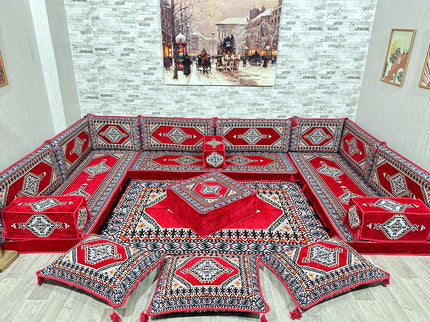 U förmiges orientalisches Sofa Set, Majlis-Sitzmöbel, Arabische Majlis, Bodenkissen, Türkisches Bode
