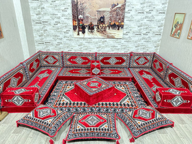 U förmiges orientalisches Sofa Set, Majlis-Sitzmöbel, Arabische Majlis, Bodenkissen, Türkisches Bode