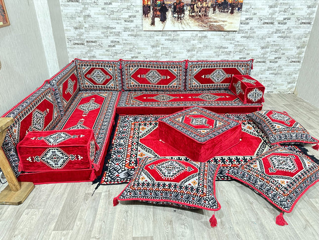 L förmiges orientalisches Sofa Set, Majlis-Sitzmöbel, Bodenkissen, Arabische Majlis, Türkisches Bode