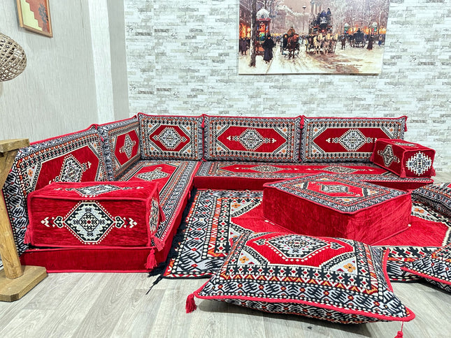 L förmiges orientalisches Sofa Set, Majlis-Sitzmöbel, Bodenkissen, Arabische Majlis, Türkisches Bode