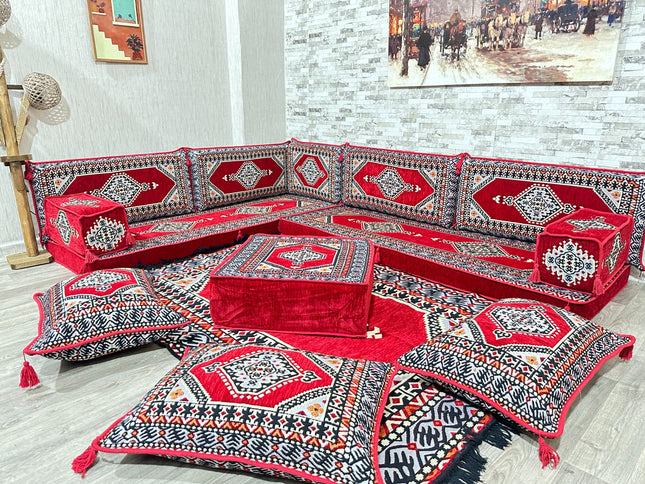 L förmiges orientalisches Sofa Set, Majlis-Sitzmöbel, Bodenkissen, Arabische Majlis, Türkisches Bode