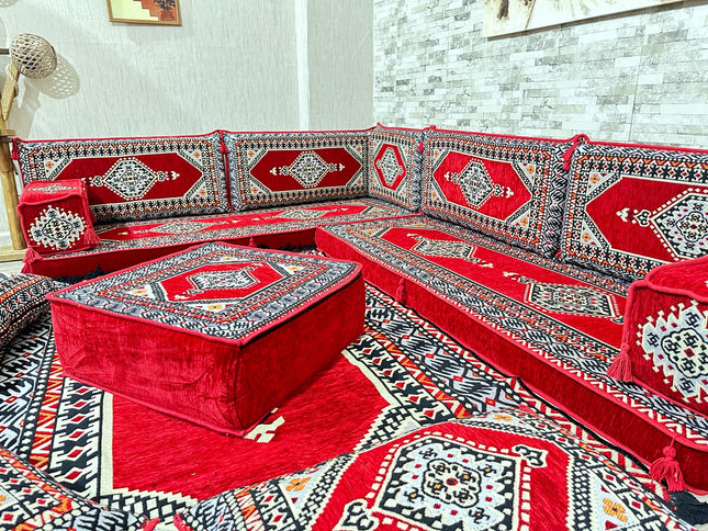 L förmiges orientalisches Sofa Set, Majlis-Sitzmöbel, Bodenkissen, Arabische Majlis, Türkisches Bode