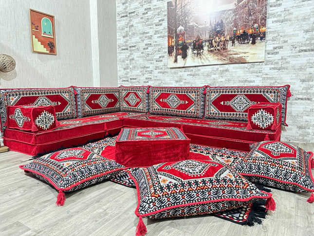 L förmiges orientalisches Sofa Set, Majlis-Sitzmöbel, Bodenkissen, Arabische Majlis, Türkisches Bode