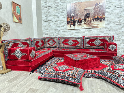 L förmiges orientalisches Sofa Set, Majlis-Sitzmöbel, Bodenkissen, Arabische Majlis, Türkisches Bode