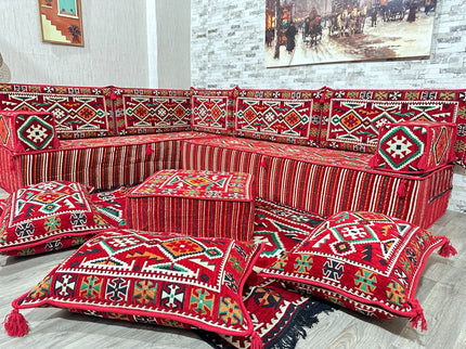 Arabische Majlis Sofa, L förmiges Orientalisches Sofa Set, Majlis-Sitzmöbel, Bodenkissen, Türkisches