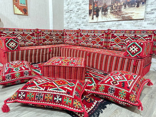 Arabische Majlis Sofa, L förmiges Orientalisches Sofa Set, Majlis-Sitzmöbel, Bodenkissen, Türkisches