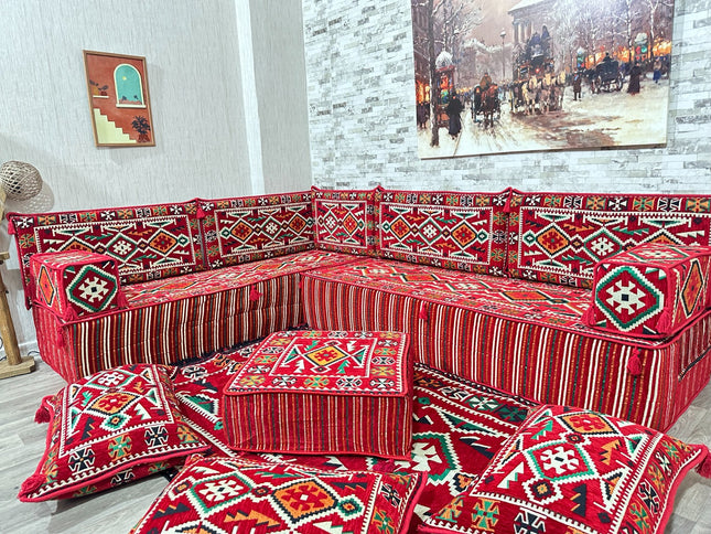 Arabische Majlis Sofa, L förmiges Orientalisches Sofa Set, Majlis-Sitzmöbel, Bodenkissen, Türkisches