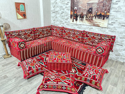 Arabische Majlis Sofa, L förmiges Orientalisches Sofa Set, Majlis-Sitzmöbel, Bodenkissen, Türkisches