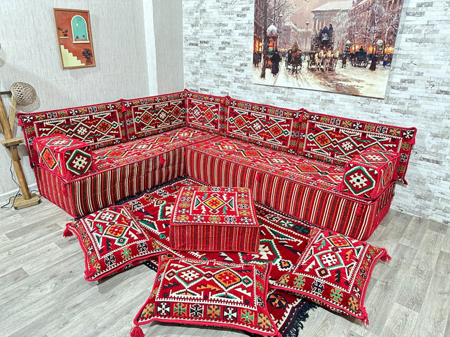 Arabische Majlis Sofa, L förmiges Orientalisches Sofa Set, Majlis-Sitzmöbel, Bodenkissen, Türkisches
