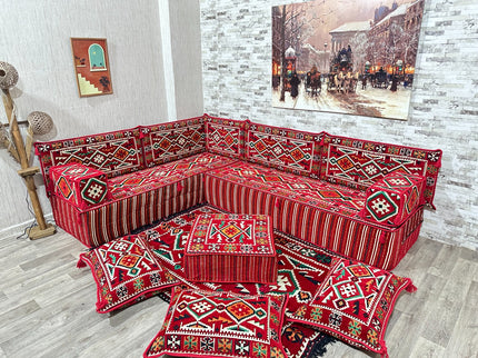 Arabische Majlis Sofa, L förmiges Orientalisches Sofa Set, Majlis-Sitzmöbel, Bodenkissen, Türkisches