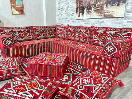 Arabische Majlis Sofa, L förmiges Orientalisches Sofa Set, Majlis-Sitzmöbel, Bodenkissen, Türkisches
