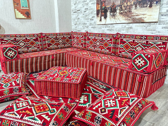 Arabische Majlis Sofa, L förmiges Orientalisches Sofa Set, Majlis-Sitzmöbel, Bodenkissen, Türkisches
