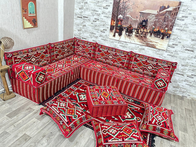 Arabische Majlis Sofa, L förmiges Orientalisches Sofa Set, Majlis-Sitzmöbel, Bodenkissen, Türkisches