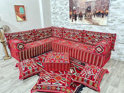 Arabische Majlis Sofa, L förmiges Orientalisches Sofa Set, Majlis-Sitzmöbel, Bodenkissen, Türkisches
