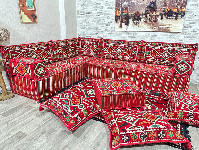 Arabische Majlis Sofa, L förmiges Orientalisches Sofa Set, Majlis-Sitzmöbel, Bodenkissen, Türkisches