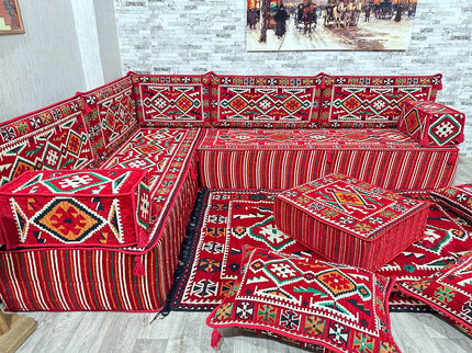 Arabische Majlis Sofa, L förmiges Orientalisches Sofa Set, Majlis-Sitzmöbel, Bodenkissen, Türkisches