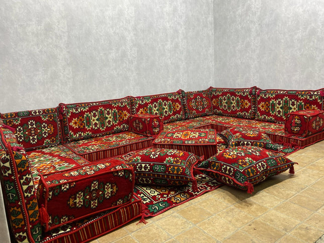 U förmiges orientalisches Sofa Set, Majlis-Sitzmöbel, Arabische Majlis, Bodenkissen, Türkisches Bode