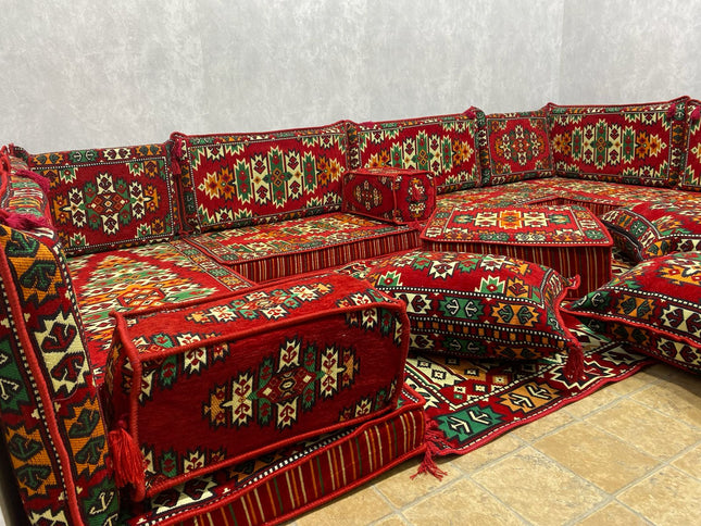 U förmiges orientalisches Sofa Set, Majlis-Sitzmöbel, Arabische Majlis, Bodenkissen, Türkisches Bode