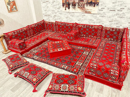 U förmiges orientalisches Sofa Set, Majlis-Sitzmöbel, Arabische Majlis, Bodenkissen, Türkisches Bode