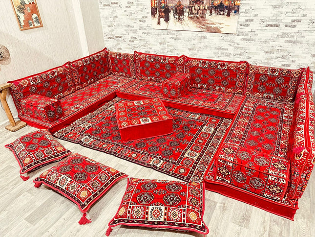 U förmiges orientalisches Sofa Set, Majlis-Sitzmöbel, Arabische Majlis, Bodenkissen, Türkisches Bode
