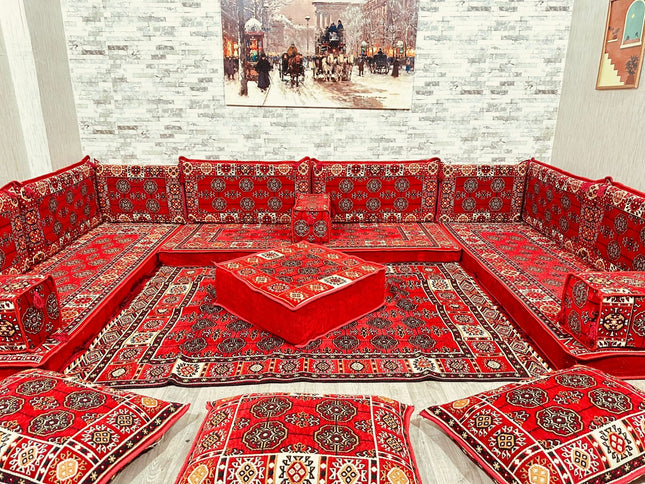 U förmiges orientalisches Sofa Set, Majlis-Sitzmöbel, Arabische Majlis, Bodenkissen, Türkisches Bode