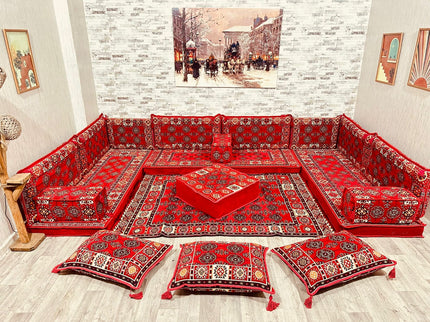 U förmiges orientalisches Sofa Set, Majlis-Sitzmöbel, Arabische Majlis, Bodenkissen, Türkisches Bode