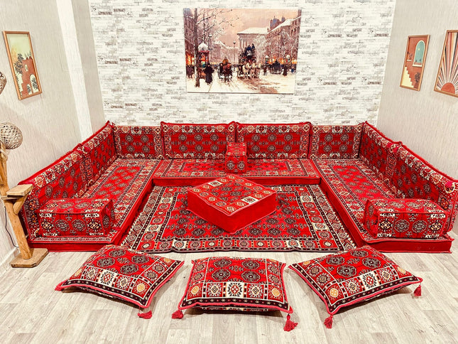 U förmiges orientalisches Sofa Set, Majlis-Sitzmöbel, Arabische Majlis, Bodenkissen, Türkisches Bode