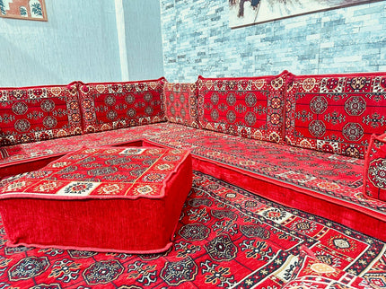 U förmiges orientalisches Sofa Set, Majlis-Sitzmöbel, Arabische Majlis, Bodenkissen, Türkisches Bode