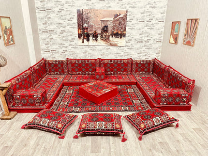 U förmiges orientalisches Sofa Set, Majlis-Sitzmöbel, Arabische Majlis, Bodenkissen, Türkisches Bode