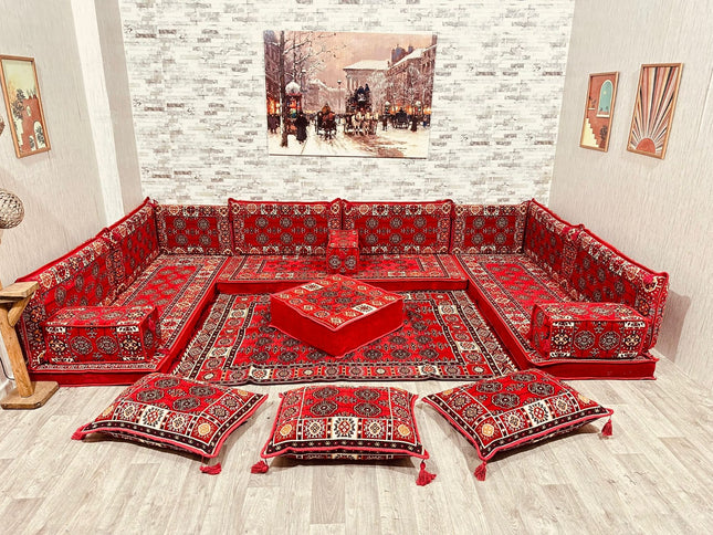 U förmiges orientalisches Sofa Set, Majlis-Sitzmöbel, Arabische Majlis, Bodenkissen, Türkisches Bode