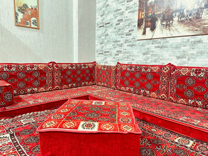 L förmiges orientalisches Sofa Set, Majlis-Sitzmöbel, Bodenkissen, Arabische Majlis, Türkisches Bode