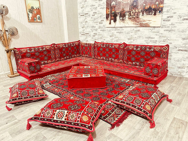 L förmiges orientalisches Sofa Set, Majlis-Sitzmöbel, Bodenkissen, Arabische Majlis, Türkisches Bode