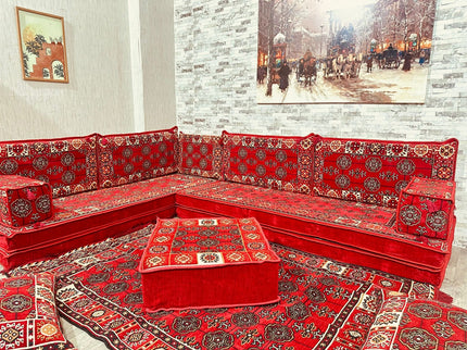 L förmiges orientalisches Sofa Set, Majlis-Sitzmöbel, Bodenkissen, Arabische Majlis, Türkisches Bode