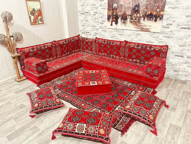 L förmiges orientalisches Sofa Set, Majlis-Sitzmöbel, Bodenkissen, Arabische Majlis, Türkisches Bode