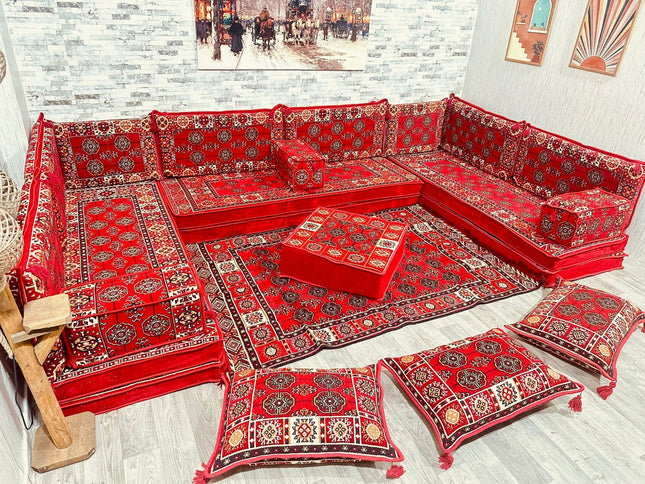 U förmiges orientalisches Sofa Set, Majlis-Sitzmöbel, Arabische Majlis, Bodenkissen, Türkisches Bode